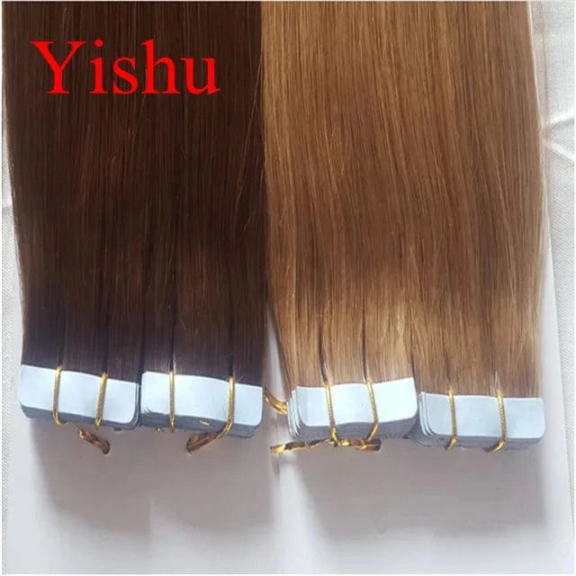 Double drawn Russian hair invisible seamless curly skin weft tape in hair extensions human hair