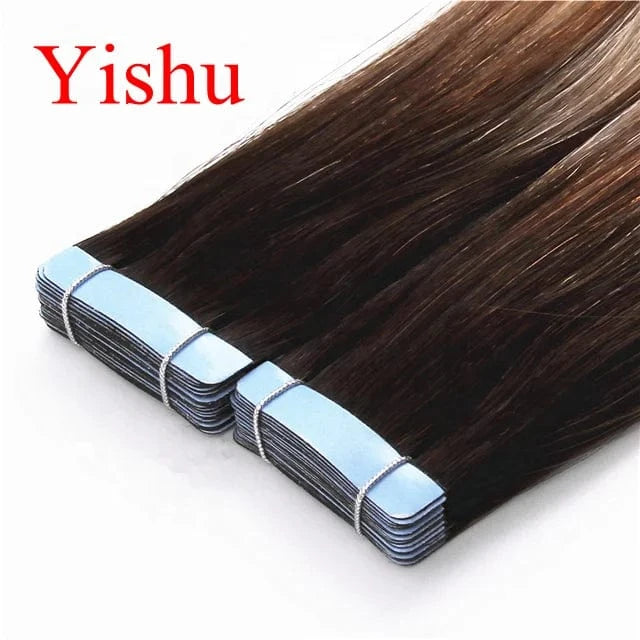 Double drawn Russian hair invisible seamless curly skin weft tape in hair extensions human hair