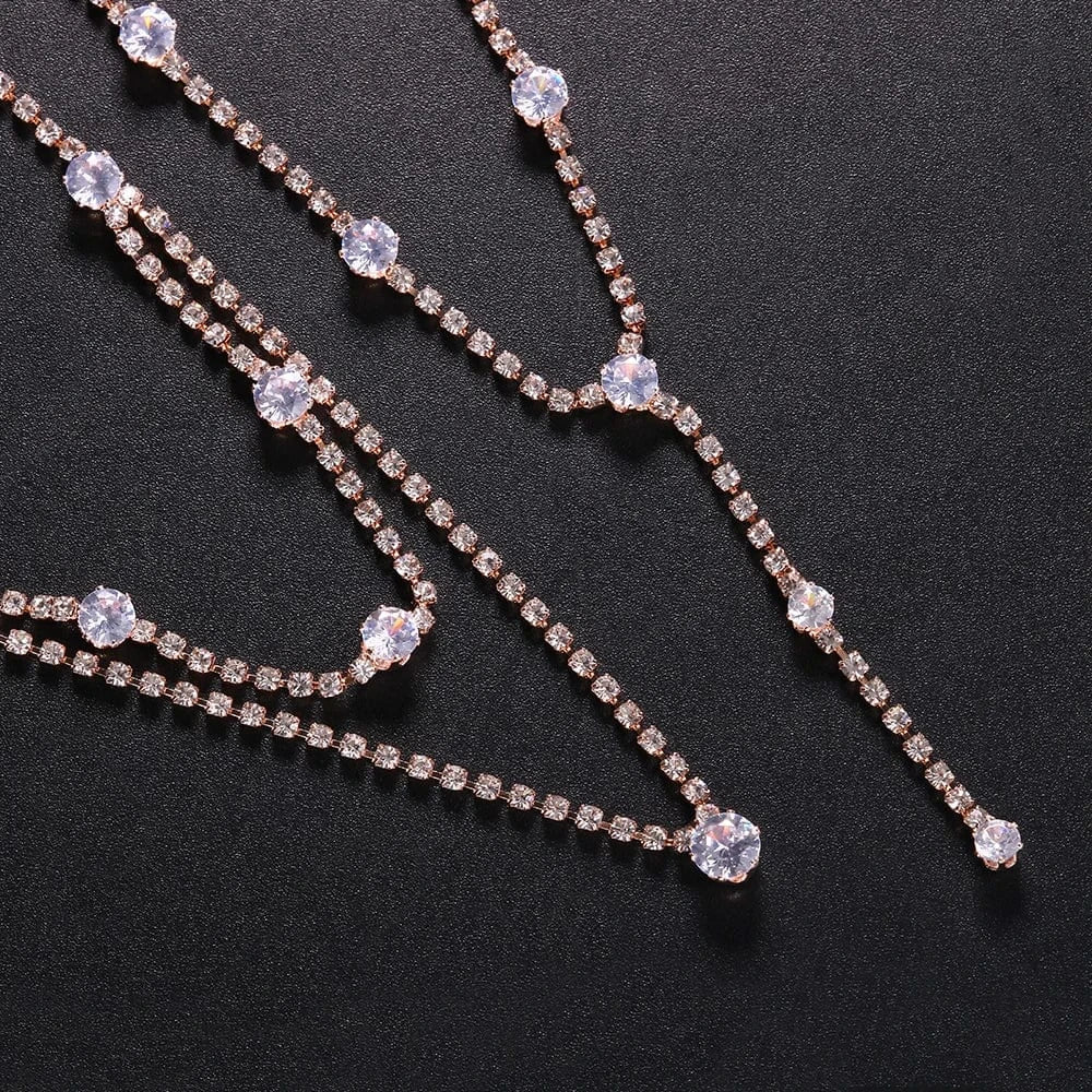 Double Layer Necklace Body Chain Jewelry Simple Sexy Wedding Rhinestone Back Chain Bridal Crystal Jewelry