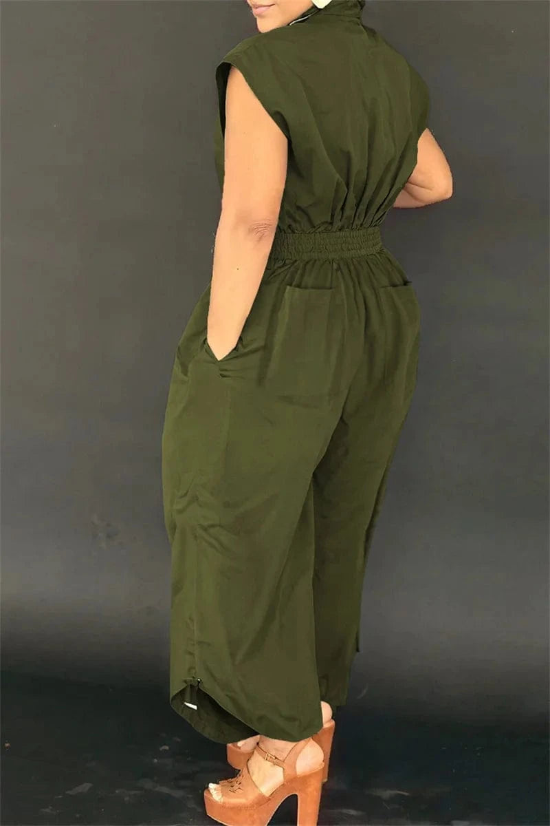 Doyerl Solid Casual Summer Jumpsuit Woman Clothing Turn-down Collar Button Up Sleeveless Loose Rompers One Piece Overalls 2025