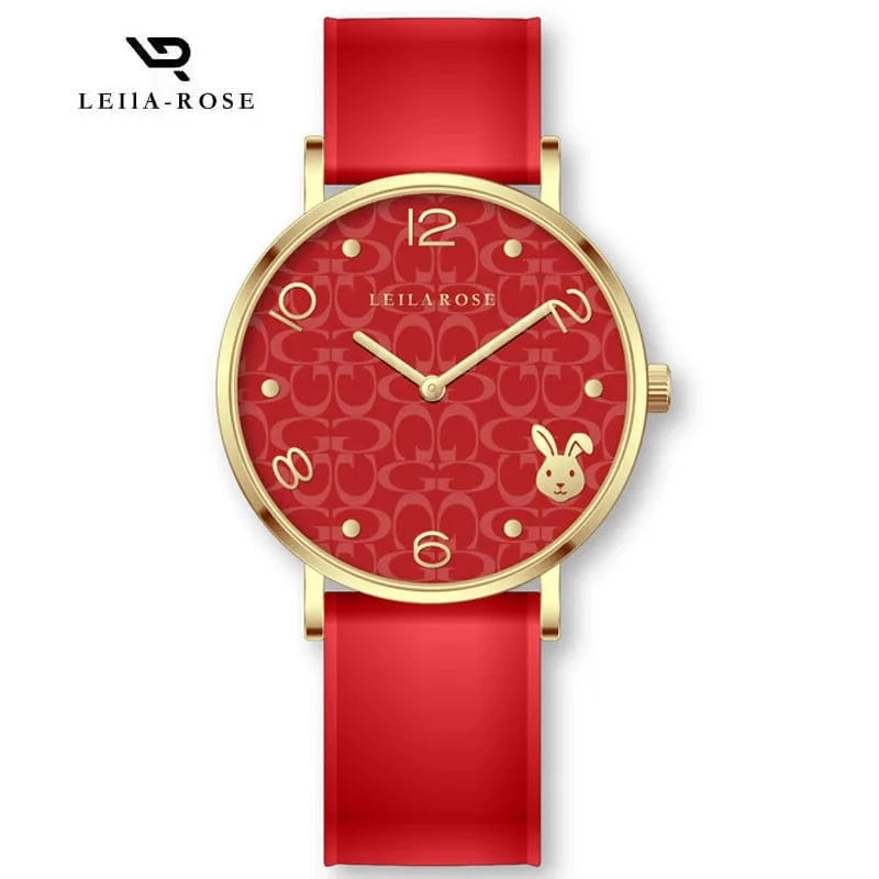 Dragon Rabbit Zodiac Elegance Ultra-thin Pink Ladies Wristwatch Luxury Leather Womens Bracelet Quartz Watches