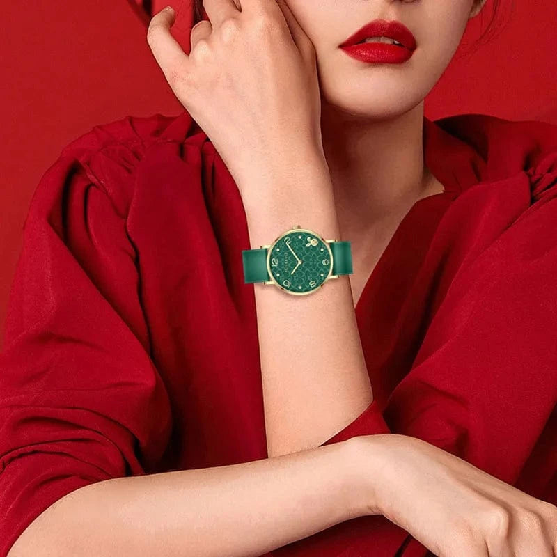 Dragon Rabbit Zodiac Elegance Ultra-thin Pink Ladies Wristwatch Luxury Leather Womens Bracelet Quartz Watches