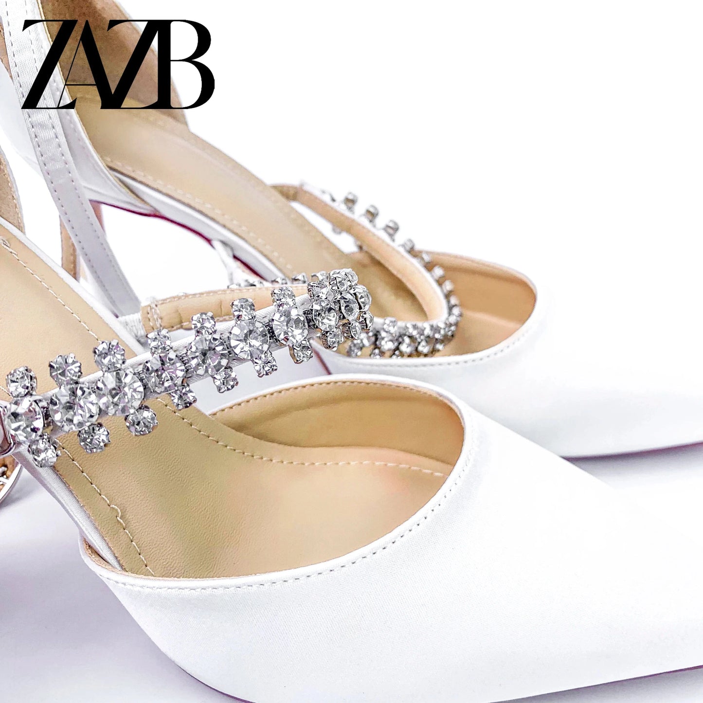 Dress luxury ladies Pointed head women high heel shoes wedding bridal designer famous brands Rhinestone stiletto heels Sandal