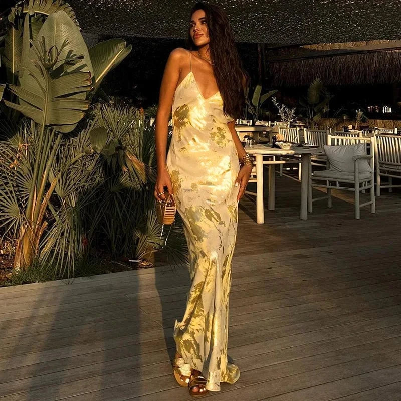 dress Women's Strap Maxi Dress Slim Fit V Neck Off Shoulder Sleeveless Dress