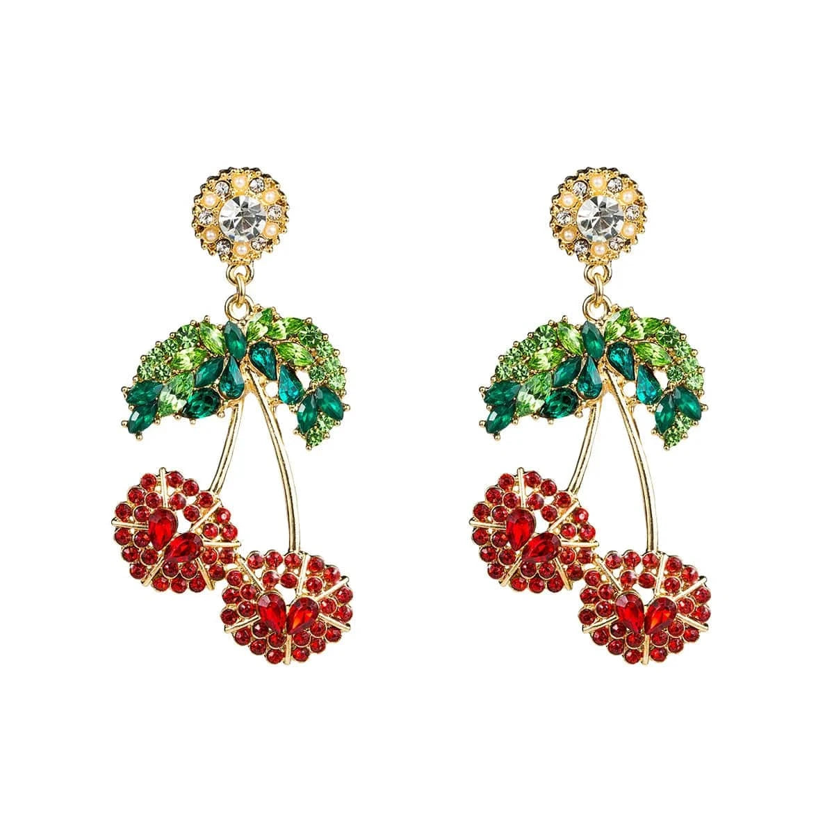 Drop Earrings / 35X65MM / Pink Hot Selling Gold Plated Statement Fruit Earring Jewelry Luxury Colorful Rhinestone Cherry Earrings For Women