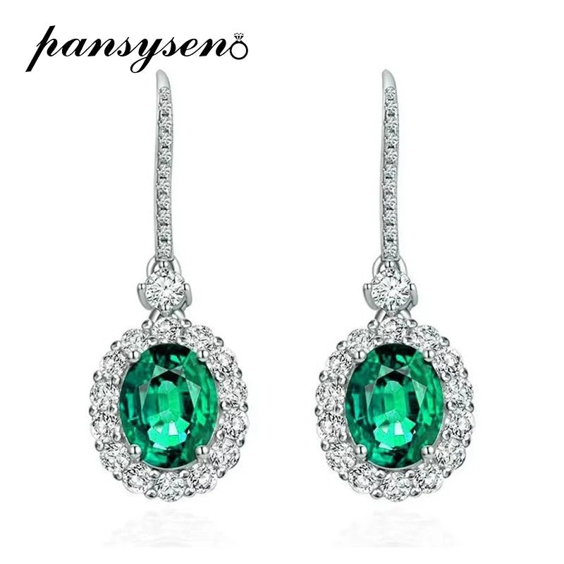 Drop Earrings With Oval Cut Ruby And Sapphire Stones In Sterling Silver 925, Vintage Style - SN Wigs & More