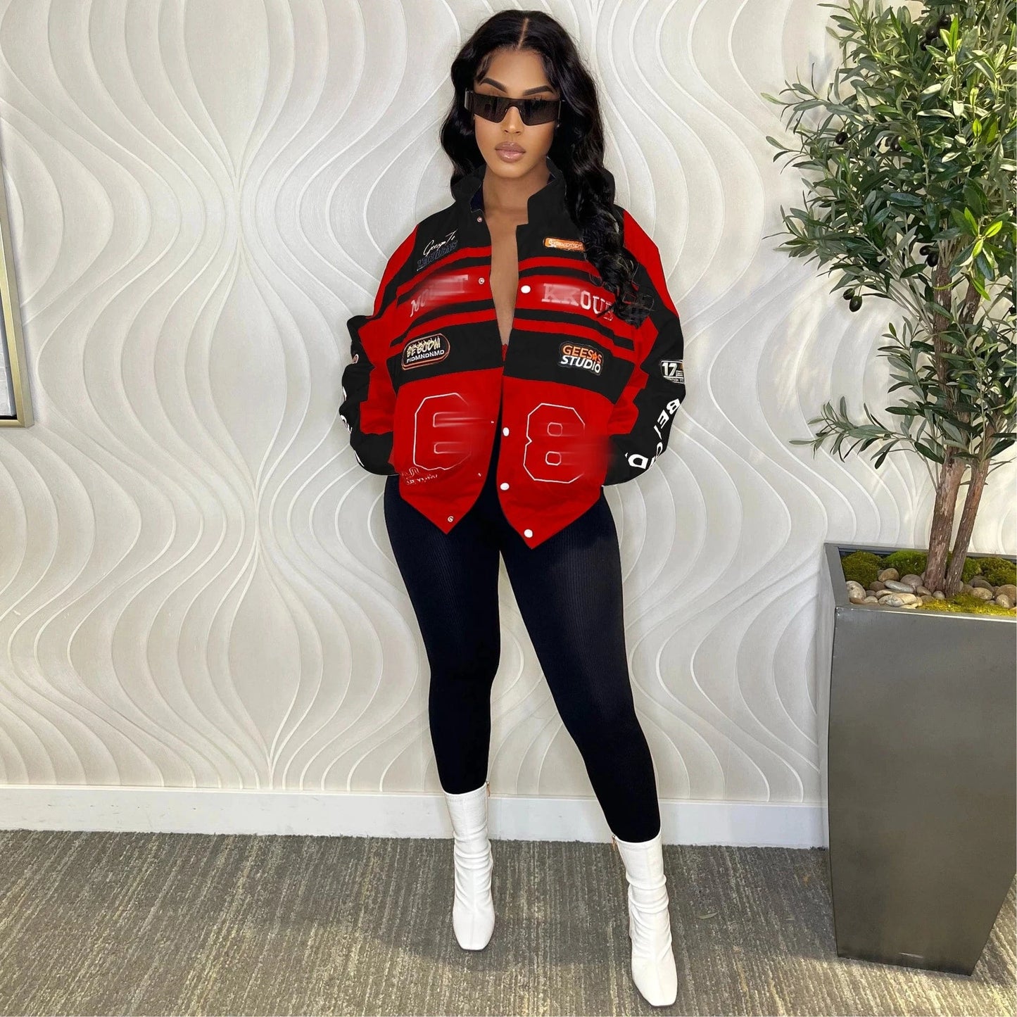 Drop Shipping 1pcs Women Baseball Jacket Wholesale Fall 2024 Patchwork Letter Print Plus Size Long Sleeve Women Crop Top Jacket