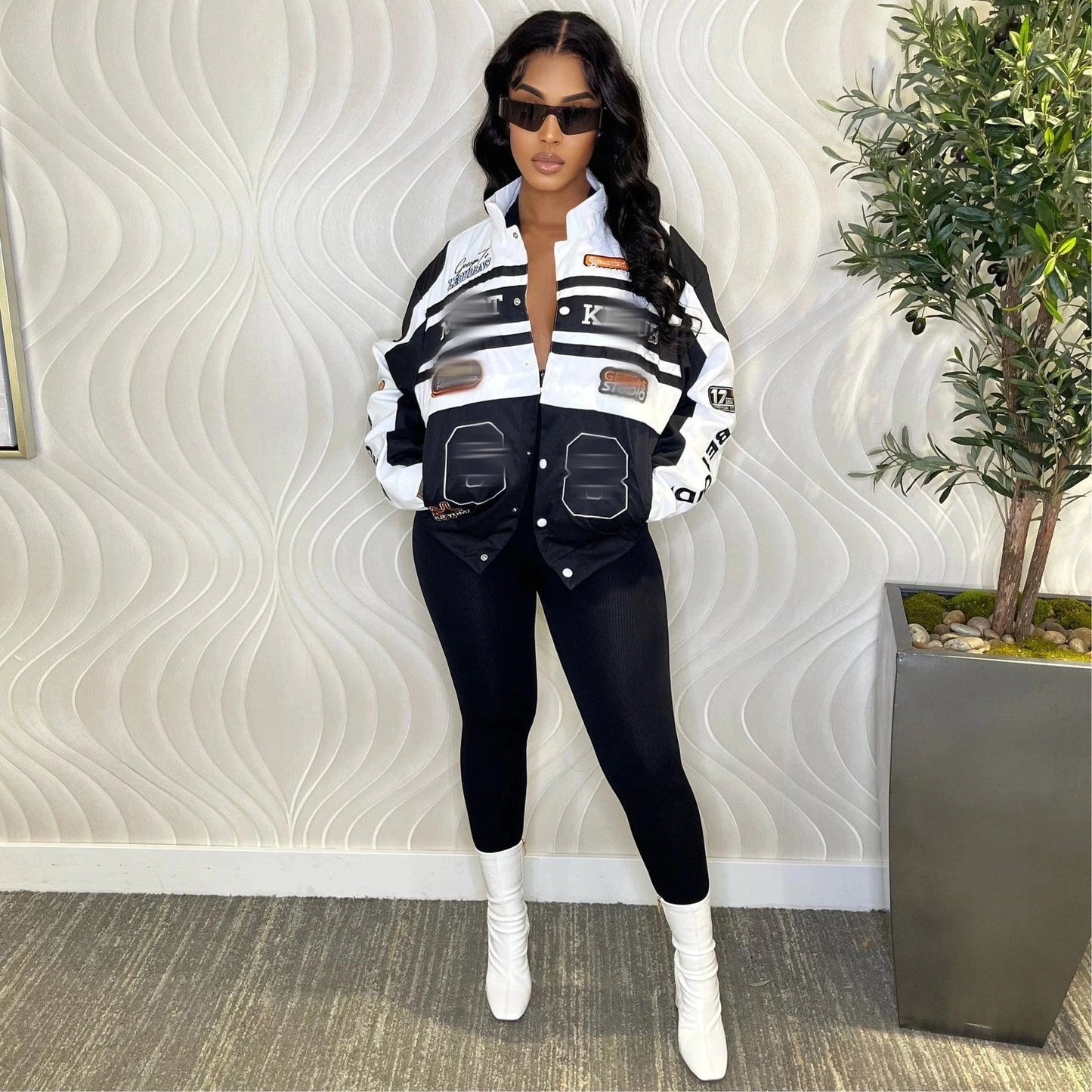 Drop Shipping 1pcs Women Baseball Jacket Wholesale Fall 2024 Patchwork Letter Print Plus Size Long Sleeve Women Crop Top Jacket