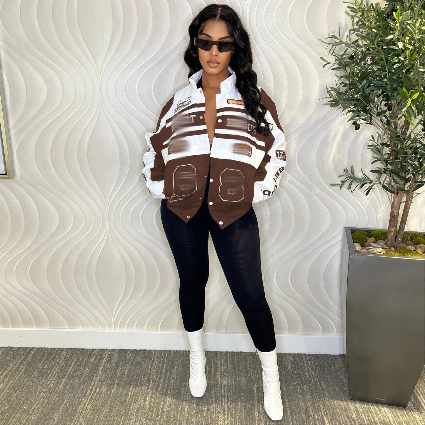 Drop Shipping 1pcs Women Baseball Jacket Wholesale Fall 2024 Patchwork Letter Print Plus Size Long Sleeve Women Crop Top Jacket