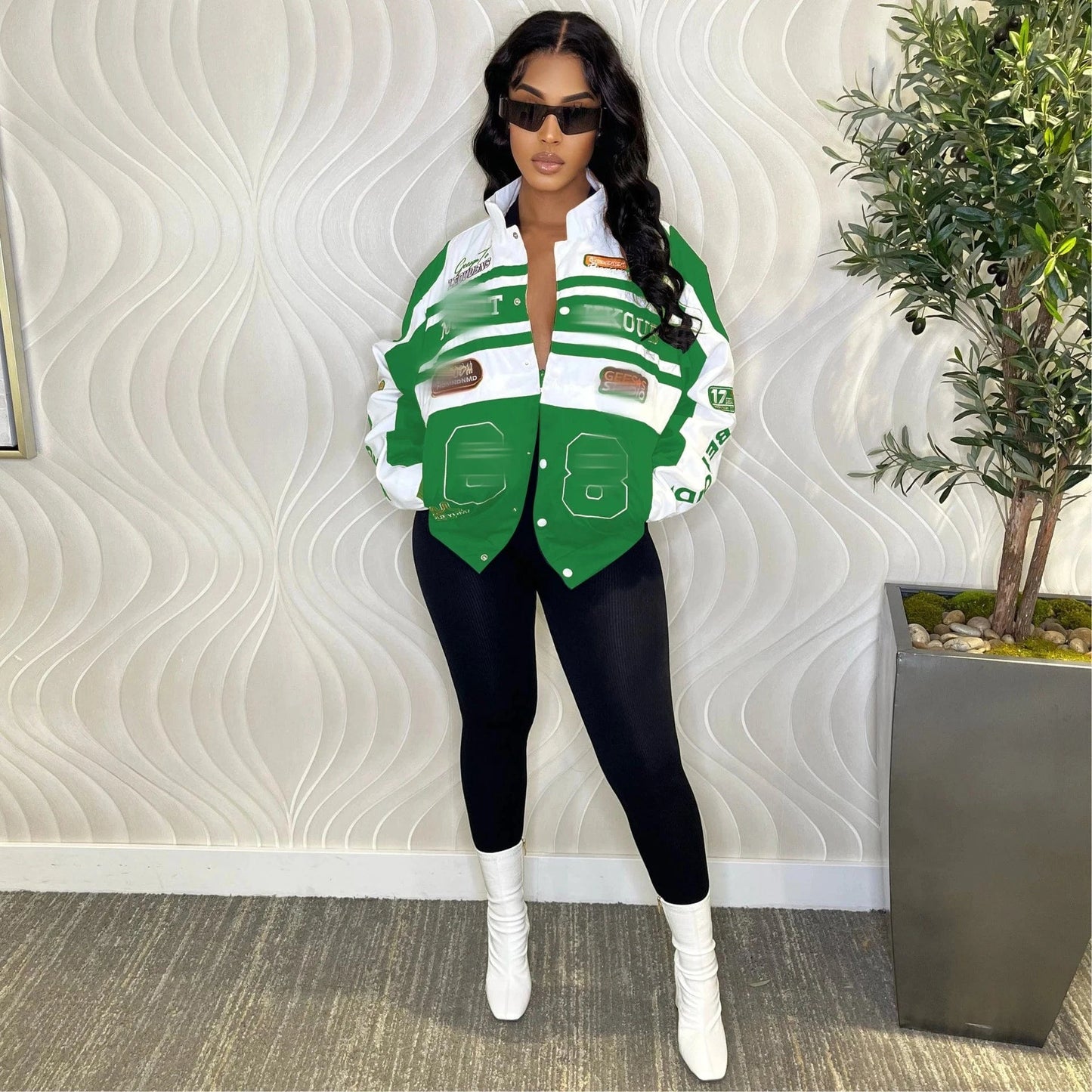 Drop Shipping 1pcs Women Baseball Jacket Wholesale Fall 2024 Patchwork Letter Print Plus Size Long Sleeve Women Crop Top Jacket