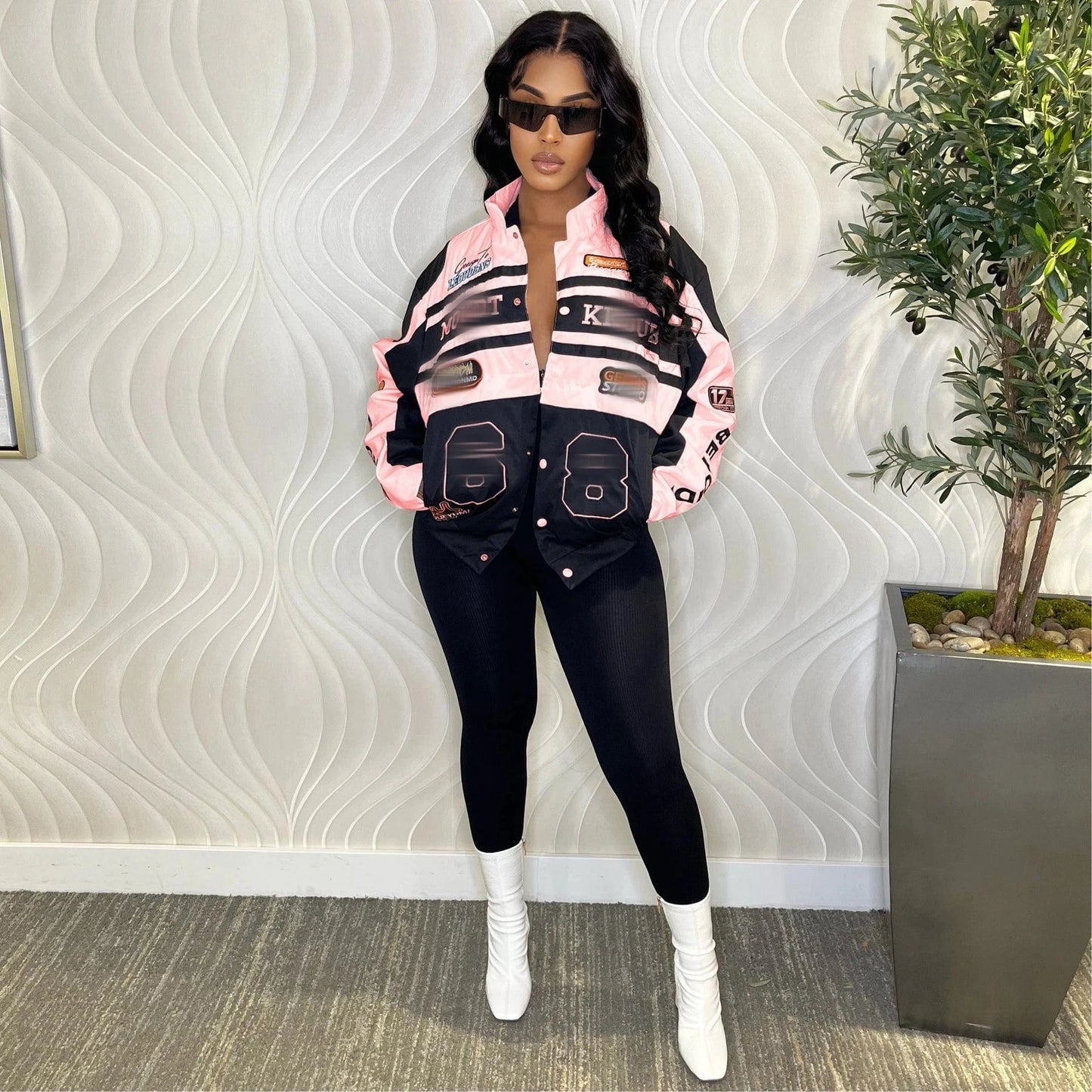 Drop Shipping 1pcs Women Baseball Jacket Wholesale Fall 2024 Patchwork Letter Print Plus Size Long Sleeve Women Crop Top Jacket