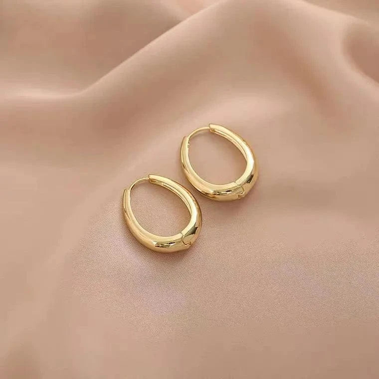 Drop shopping new trendy girl 18K Real Gold Plated Aretes Oval Shape Hoop Earrings Jewelry For Women