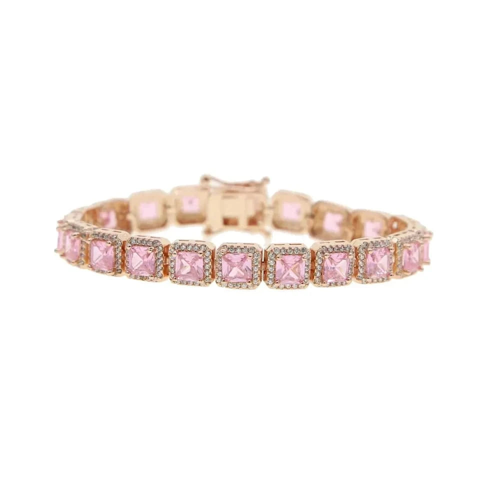 Drop Shopping White Pink CZ Paved Cluster Bracelet Size 16cm 18cm For Women Men Geometric Square CZ Fine Jewelry