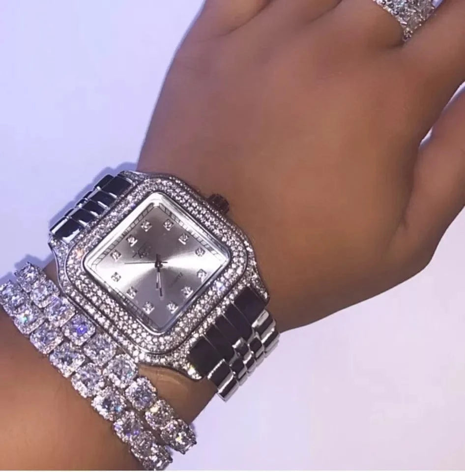 Drop Shopping White Pink CZ Paved Cluster Bracelet Size 16cm 18cm For Women Men Geometric Square CZ Fine Jewelry
