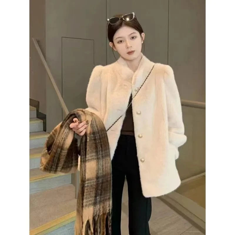 Dropshipping 2024 winter women clothing women Faux Mink Fur Trench Cozy Coat With Lapel For women Winter Outwear