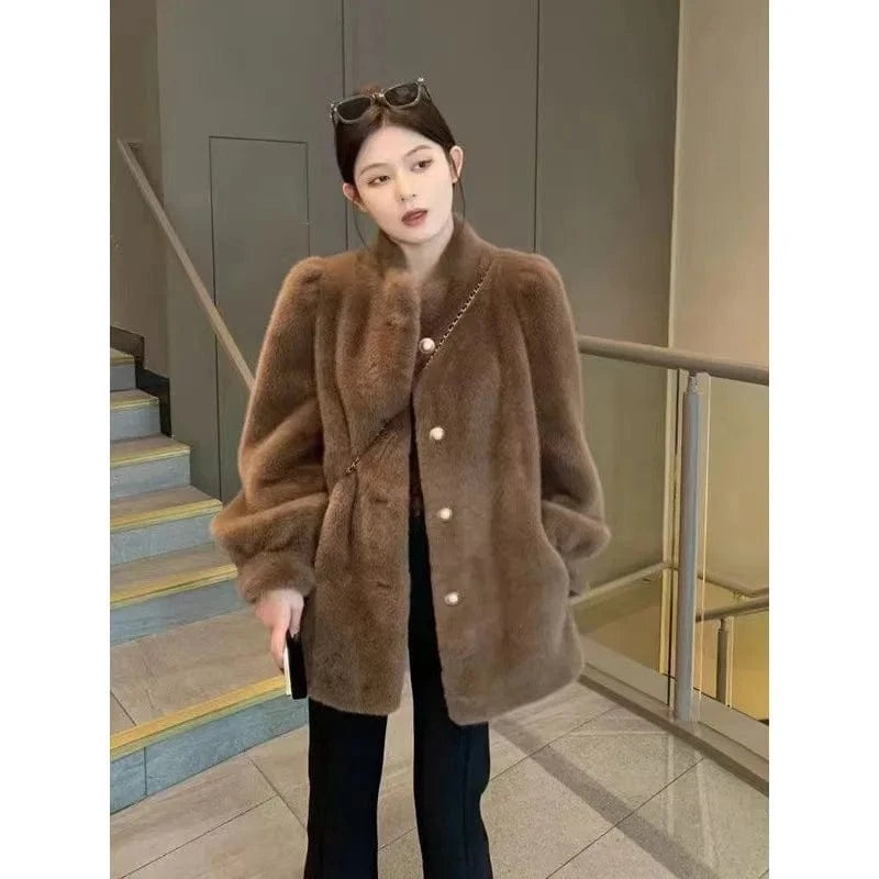 Dropshipping 2024 winter women clothing women Faux Mink Fur Trench Cozy Coat With Lapel For women Winter Outwear