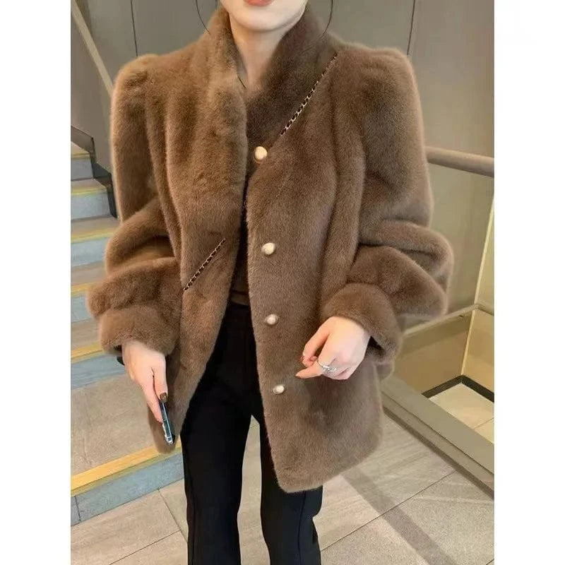 Dropshipping 2024 winter women clothing women Faux Mink Fur Trench Cozy Coat With Lapel For women Winter Outwear