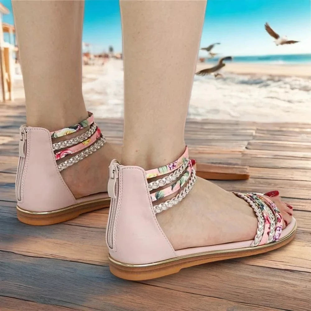 Dropshipping Custom Logo 2024 New Ladies Fashion Flat Roman Sandals Casual Summer Holiday Travel Beach Shoes