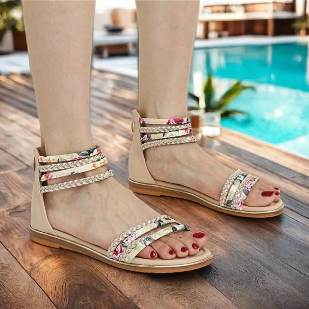 Dropshipping Custom Logo 2024 New Ladies Fashion Flat Roman Sandals Casual Summer Holiday Travel Beach Shoes