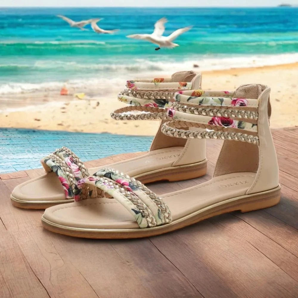 Dropshipping Custom Logo 2024 New Ladies Fashion Flat Roman Sandals Casual Summer Holiday Travel Beach Shoes