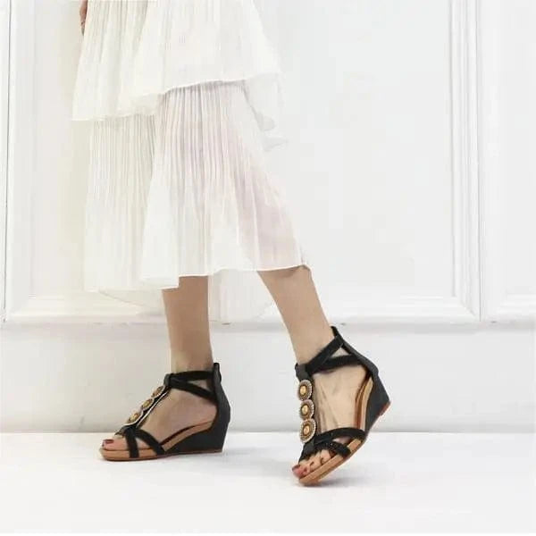 Dropshipping Custom Logo 2024 New Wedge Sandals Roman Style Casual Platform with Height Increasing Breathable and Anti-Slippery