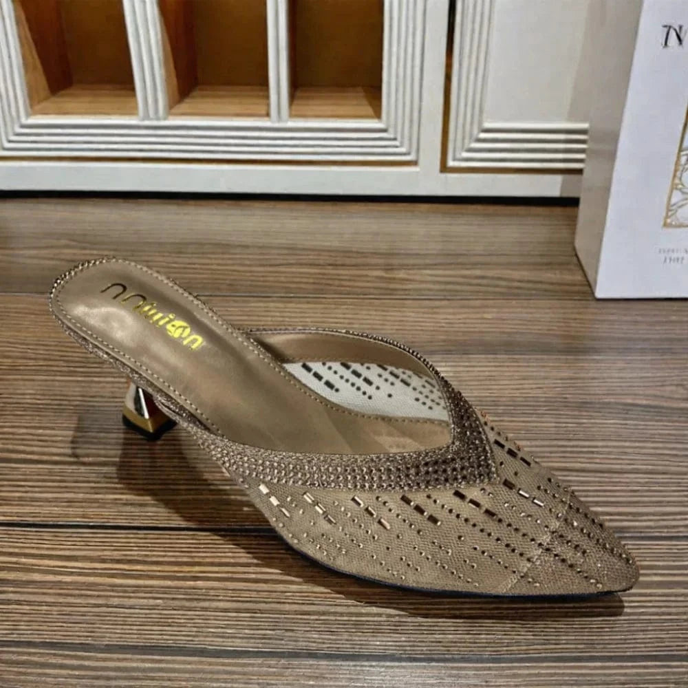 Dropshipping Custom Logo 2024 New Women's Fashionable Black Mesh Stiletto Heeled Sandals Sexy Pointed Toe High Heels Shoes