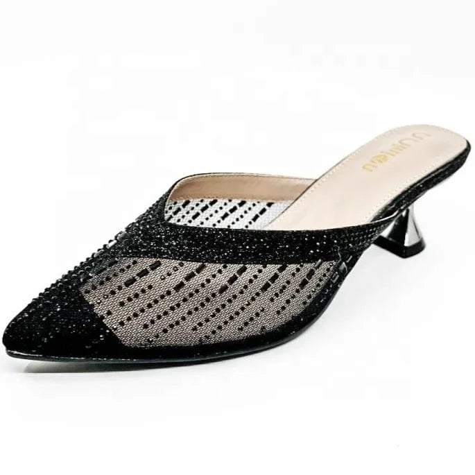 Dropshipping Custom Logo 2024 New Women's Fashionable Black Mesh Stiletto Heeled Sandals Sexy Pointed Toe High Heels Shoes