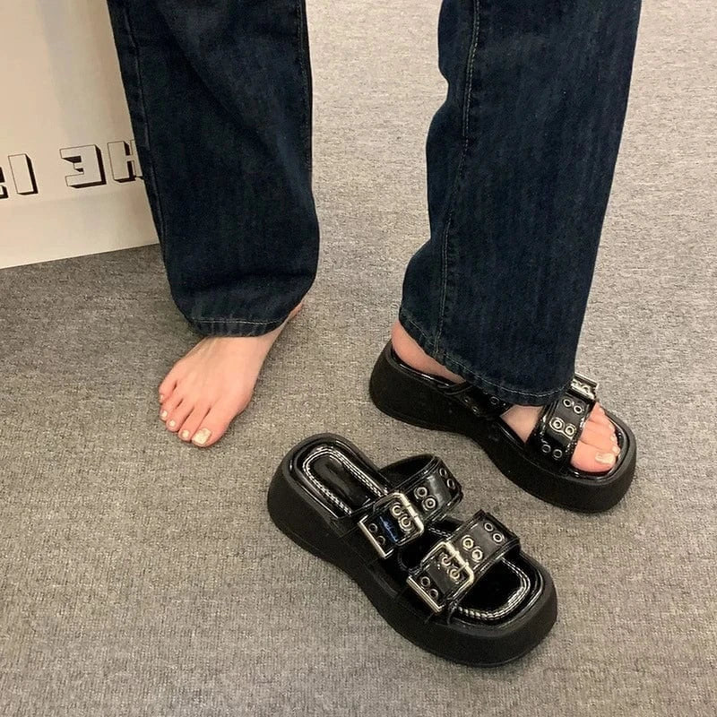 Dropshipping Custom Logo Chunky Platform Metal Buckle Ladies Designer Slippers Y2K style Slides Slippers for Women