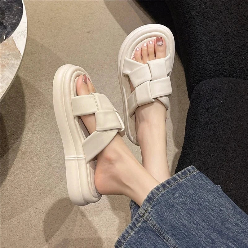 Dropshipping Custom Logo Colorful Women's Walking Slides Cross Band 2024 Summer Anti-Slippery Lightweight Ladies Slippers