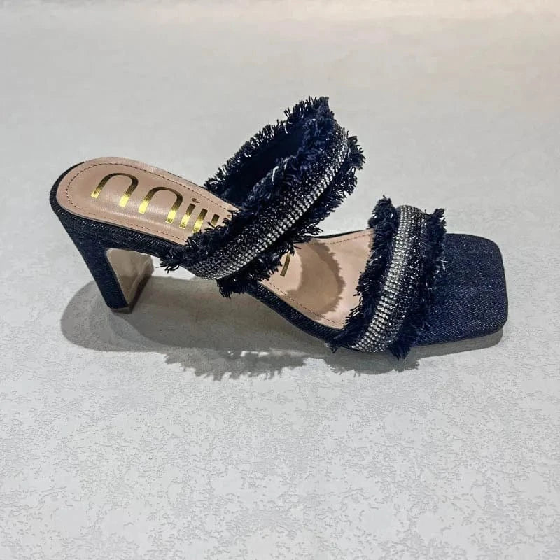 Dropshipping Custom Logo Fashion Rhinestone Women's Summer High Heels Sandals Sexy Ladies Party Shoes