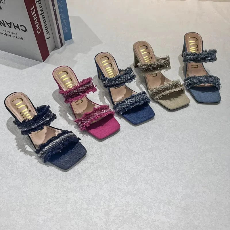 Dropshipping Custom Logo Fashion Rhinestone Women's Summer High Heels Sandals Sexy Ladies Party Shoes