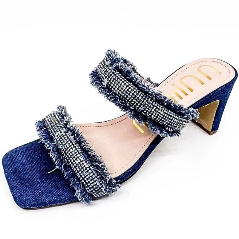 Dropshipping Custom Logo Fashion Rhinestone Women's Summer High Heels Sandals Sexy Ladies Party Shoes