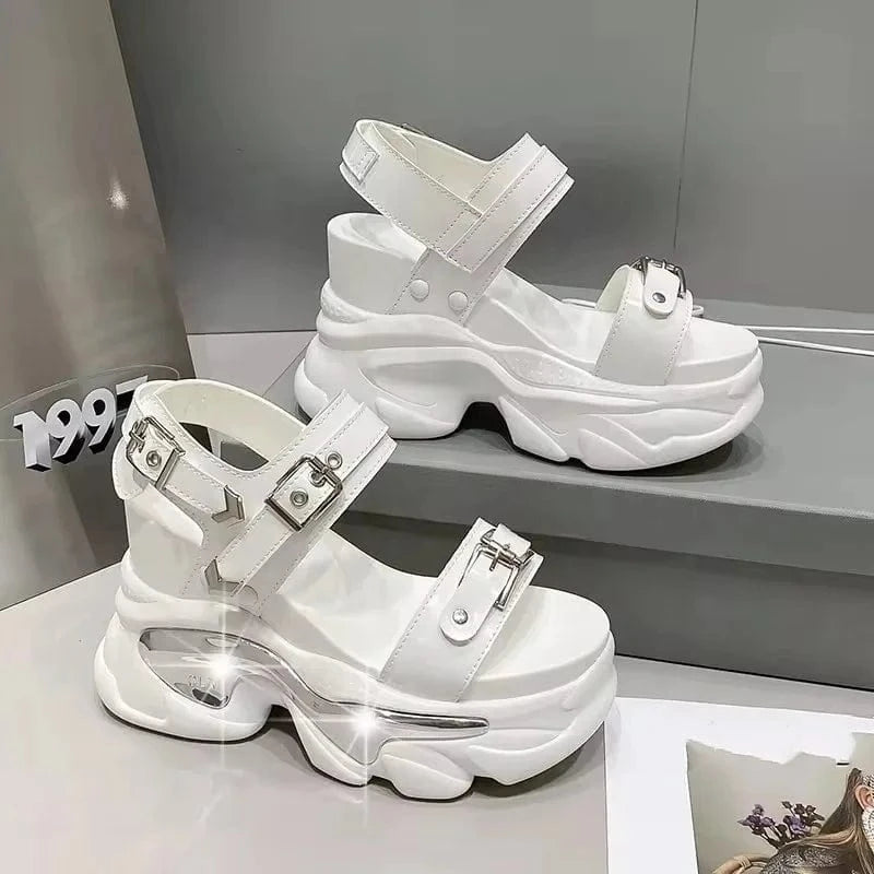 Dropshipping Custom Logo Metal Buckle Fashion Women's Wedges Sandals Green Comfortable Height Increasing Shoes Girls Sandals