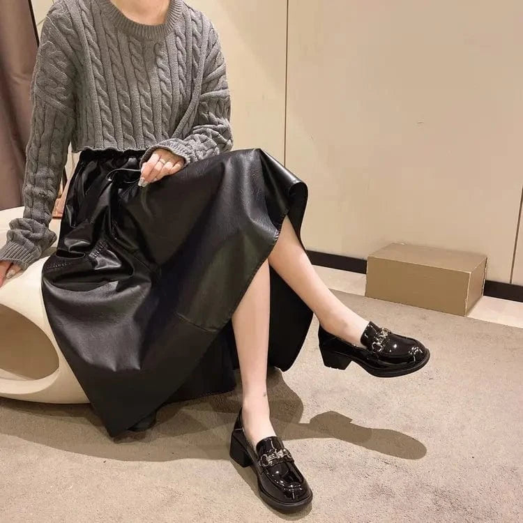 Dropshipping Custom Logo New Design Chunky Platform Leather Shoes Women High Heels Slip-On Casual Loafers for Girls