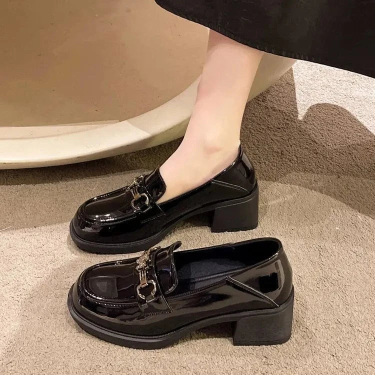 Dropshipping Custom Logo New Design Chunky Platform Leather Shoes Women High Heels Slip-On Casual Loafers for Girls