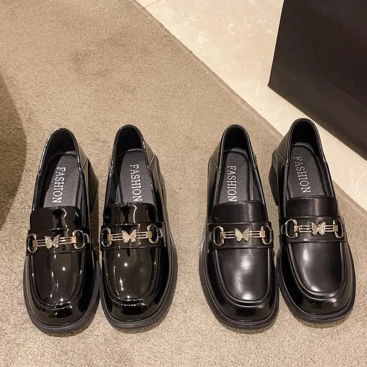 Dropshipping Custom Logo New Design Chunky Platform Leather Shoes Women High Heels Slip-On Casual Loafers for Girls