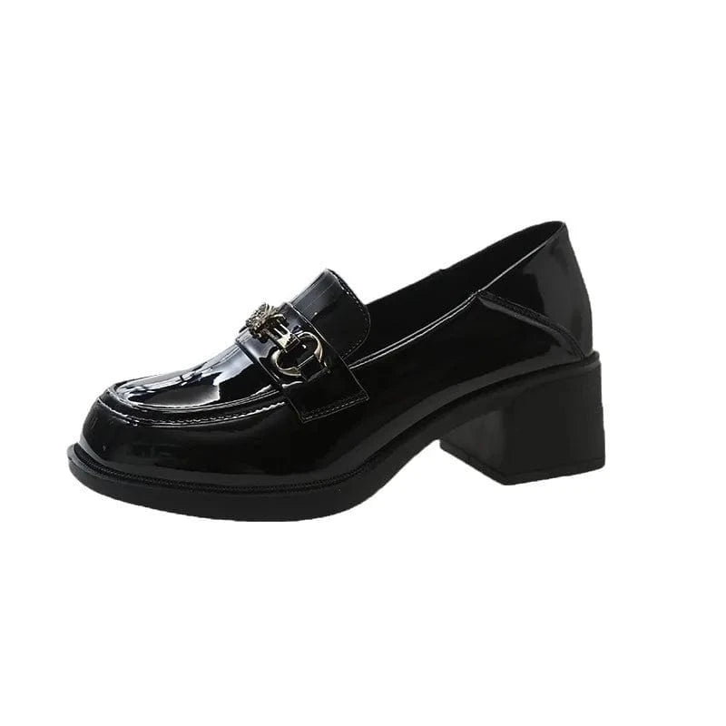 Dropshipping Custom Logo New Design Chunky Platform Leather Shoes Women High Heels Slip-On Casual Loafers for Girls
