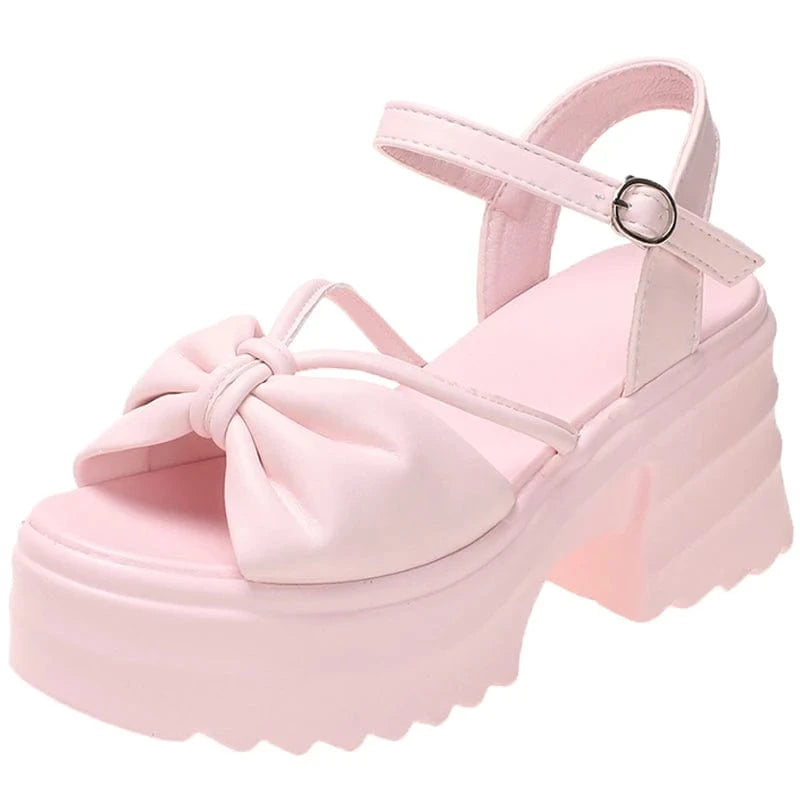 Dropshipping Custom Logo Pink Bow-knot Fashion Comfortable Women's Wedges Sandals Height Increasing Shoes Girls Sandals