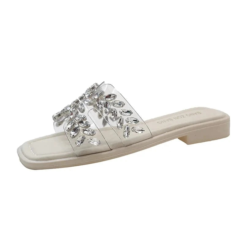 Dropshipping Custom Logo Rhinestone PVC Transparent Flat Fashion Women`s Sandals and Slippers for Ladies