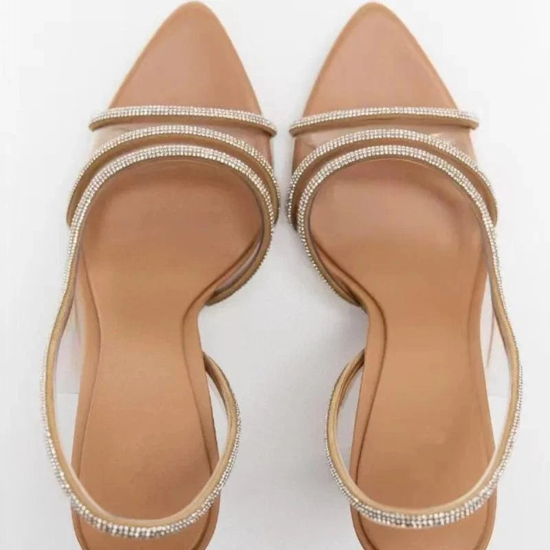 Dropshipping Custom Logo Sexy Pointed Toe Heeled Shoes PVC High Heels Sandals for Women