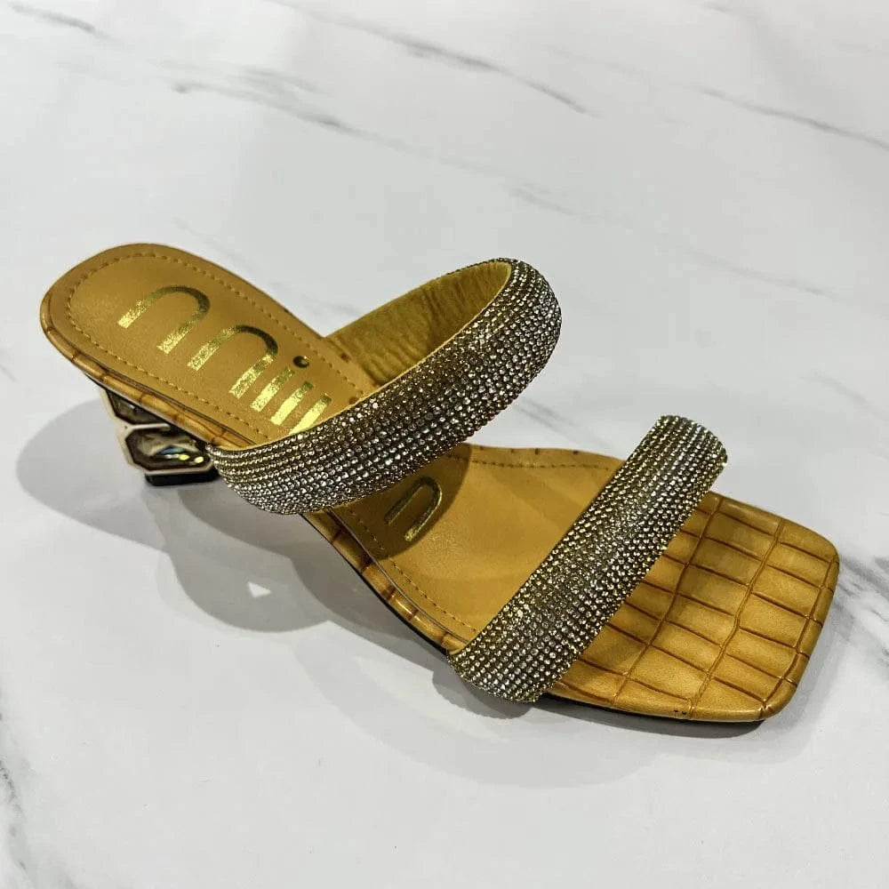 Dropshipping Custom Logo Sexy Style Women's Rhinestone Heeled Sandals High Heels Anti-Slippery Height Increasing Summer Slides