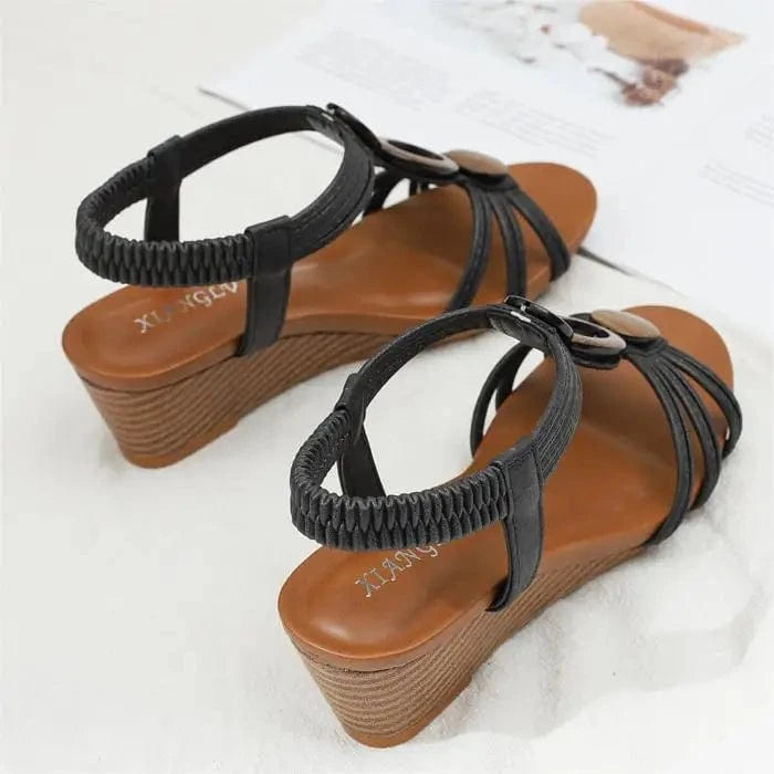 Dropshipping Custom Logo Women's Retro Roman Wedge Sandals Open Toe with Anti-Slippery Soft-Soled Summer Casual Shoes