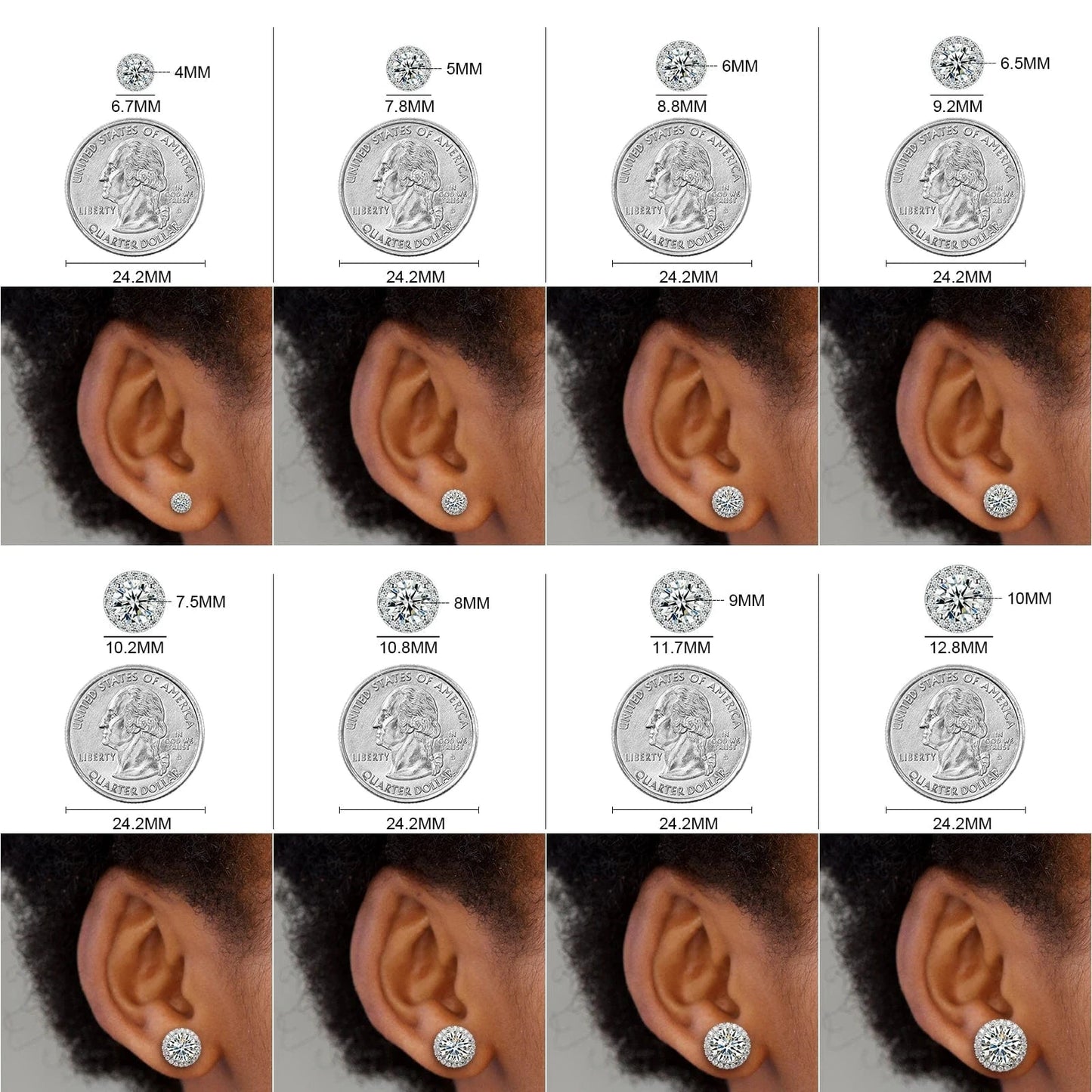 Dropshipping Luxury Fine Jewelry Fashion Mens 3mm-10mm Iced Out Gold Plated 925 Silver VVS Moissanite Diamond Halo Stud Earrings