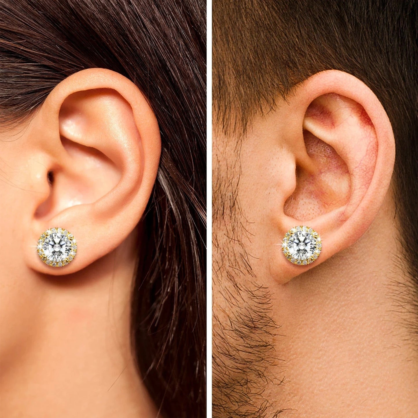 Dropshipping Luxury Fine Jewelry Fashion Mens 3mm-10mm Iced Out Gold Plated 925 Silver VVS Moissanite Diamond Halo Stud Earrings