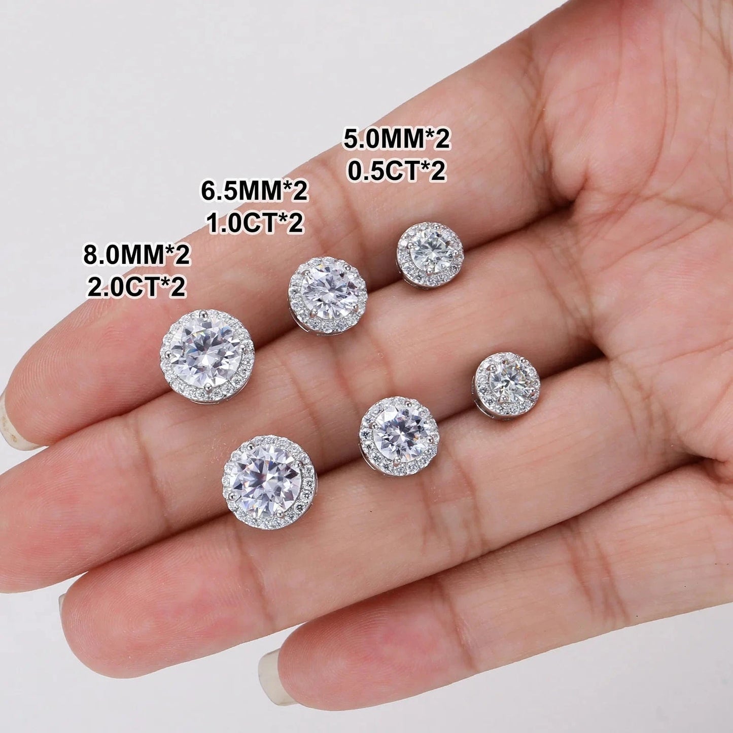Dropshipping Luxury Fine Jewelry Fashion Mens 3mm-10mm Iced Out Gold Plated 925 Silver VVS Moissanite Diamond Halo Stud Earrings
