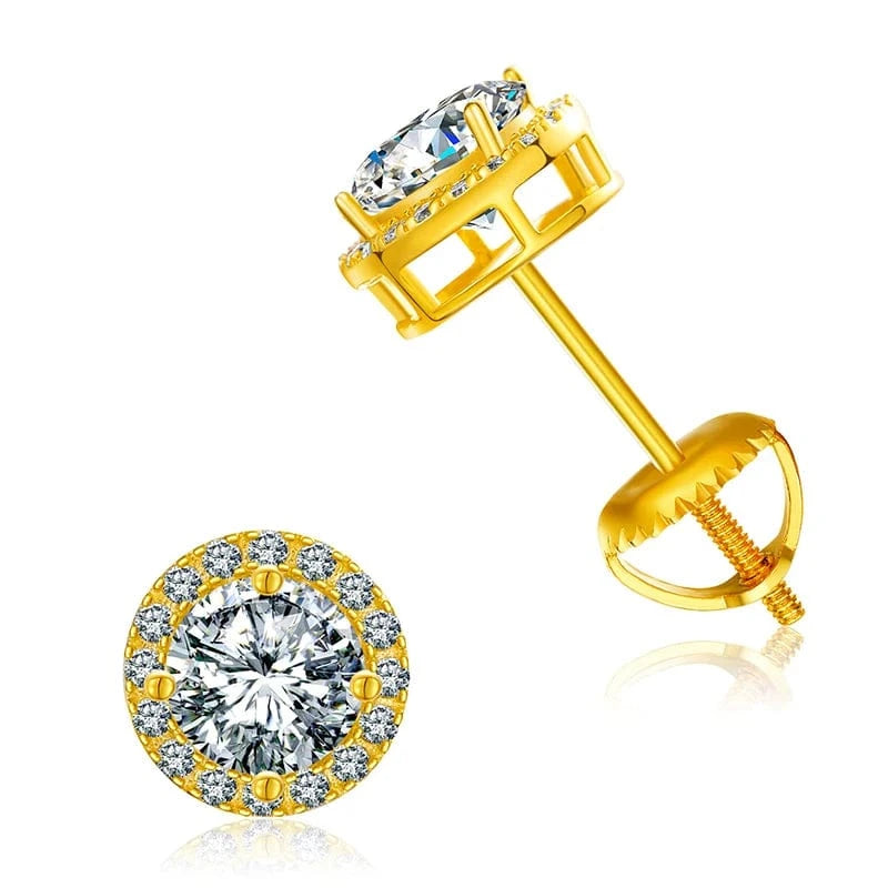 Dropshipping Luxury Fine Jewelry Fashion Mens 3mm-10mm Iced Out Gold Plated 925 Silver VVS Moissanite Diamond Halo Stud Earrings