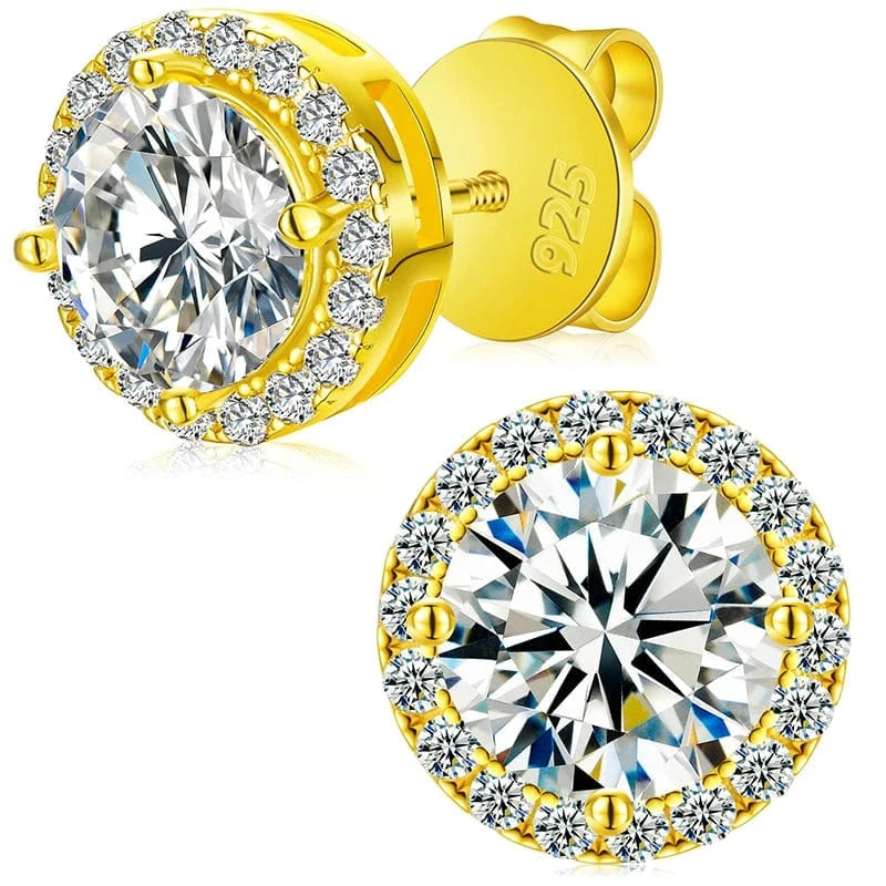 Dropshipping Luxury Fine Jewelry Fashion Mens 3mm-10mm Iced Out Gold Plated 925 Silver VVS Moissanite Diamond Halo Stud Earrings
