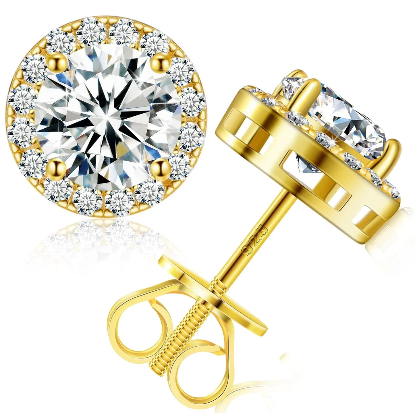 Dropshipping Luxury Fine Jewelry Fashion Mens 3mm-10mm Iced Out Gold Plated 925 Silver VVS Moissanite Diamond Halo Stud Earrings