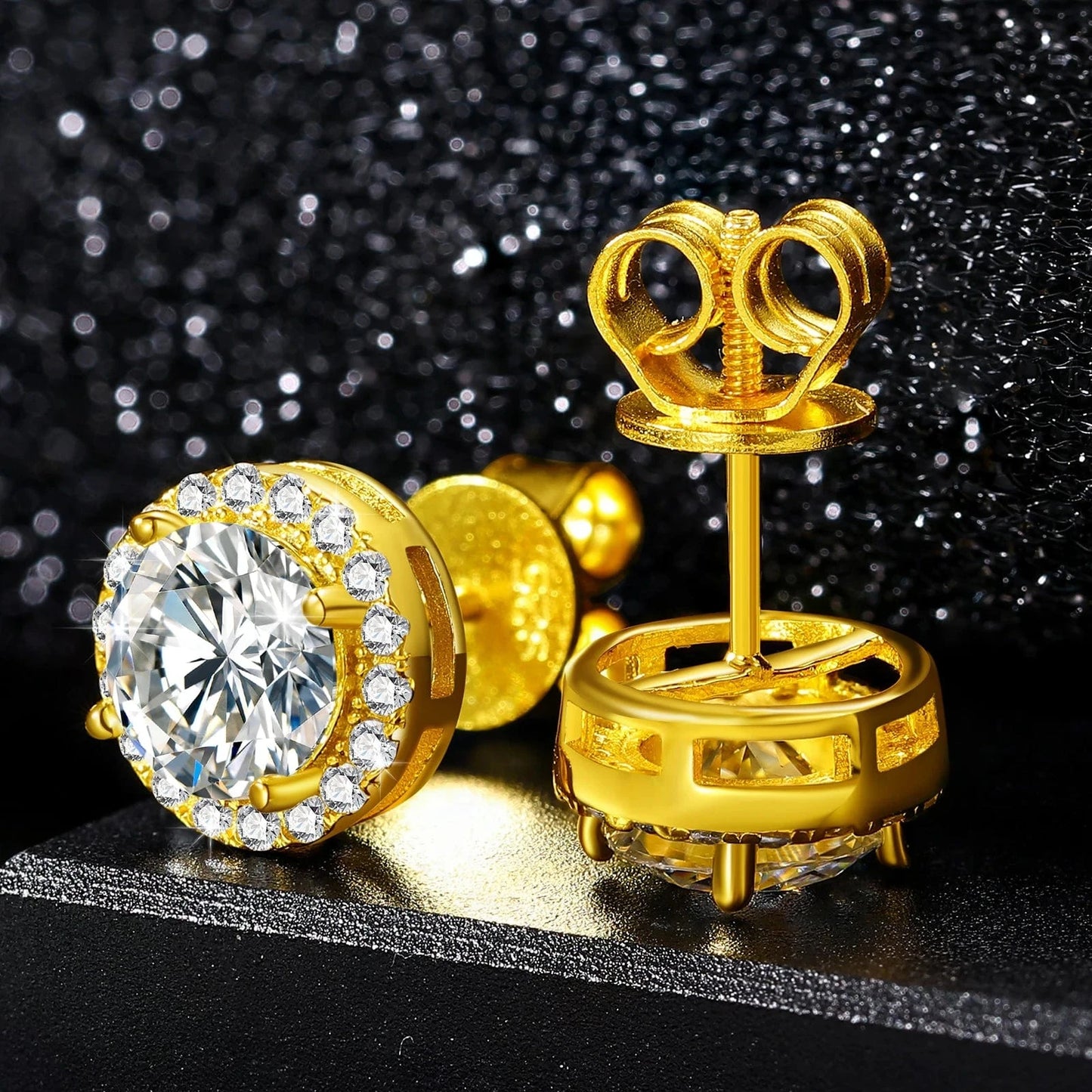 Dropshipping Luxury Fine Jewelry Fashion Mens 3mm-10mm Iced Out Gold Plated 925 Silver VVS Moissanite Diamond Halo Stud Earrings