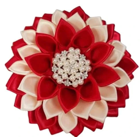 DST Ruby Cream Rose Delta Sorority Pearl Accenets Crimson Flower Corsage Saint Ribbon Red Custom Brooch Formal Events Lapel Pin